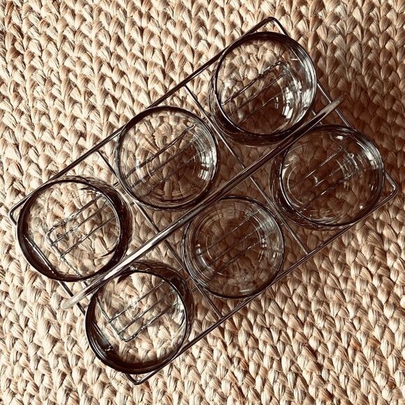 MCM VINTAGE 6 Lowball Glasses with Carrier - Picture 5 of 9